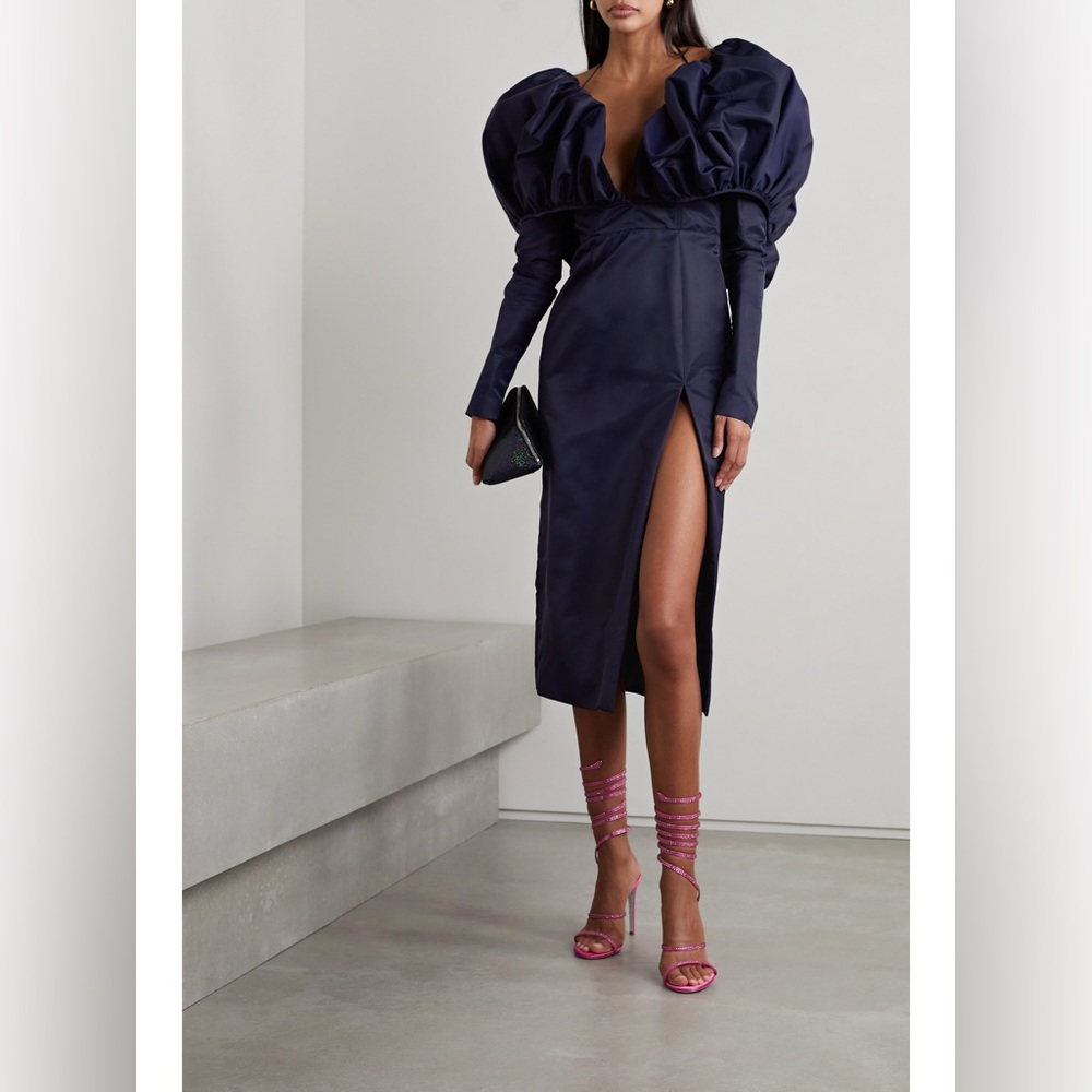 Designer LaQuan Smith Elegant Navy Blue Women's Dutchess Satin Dress size XL
